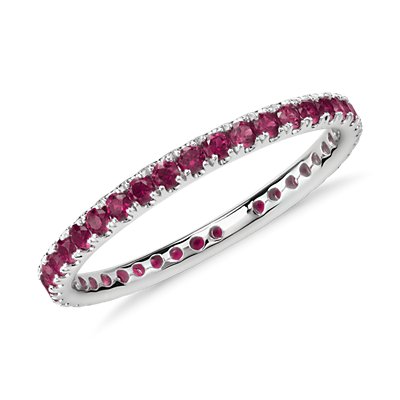 Riviera Pave Ruby Eternity Ring in 18k White Gold (1.5mm)