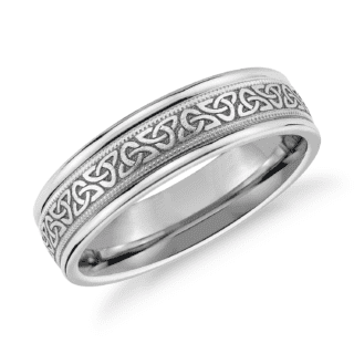 Celtic Trinity Knot Inlay Wedding Band in 14k White Gold (6mm)