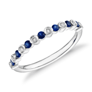 Petite Alternating Sapphire and Diamond Stacking Ring in 14k White Gold (1.8mm)