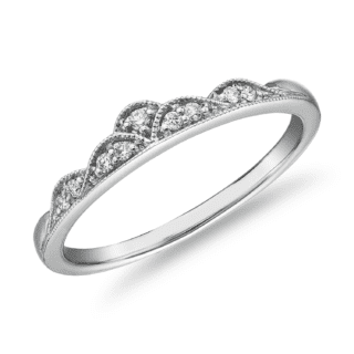 Petite Diamond Tiara Milgrain Fashion Ring in 14k White Gold