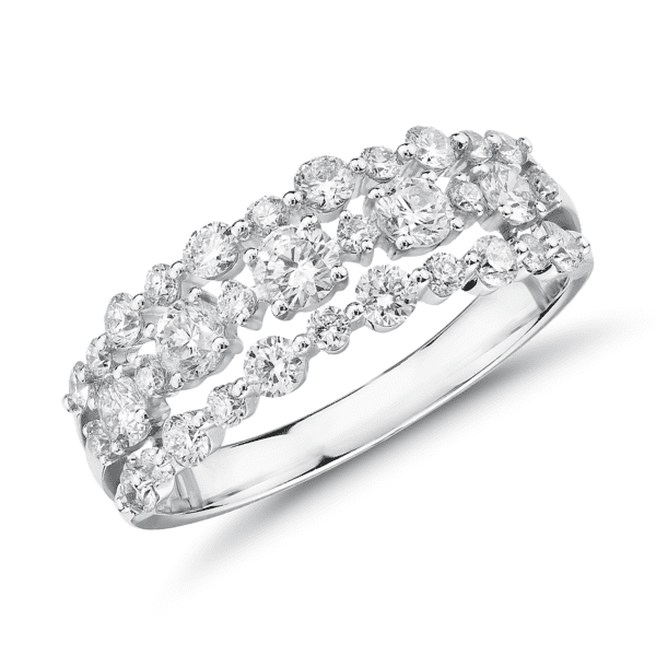Diamond Three-Row Alternating Fashion Ring in 14k White Gold (1 ct. tw.)
