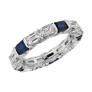 Alternating East-West Emerald Cut Diamond and Sapphire Eternity Ring in 14k White Gold (2 1/2 ct. tw.)