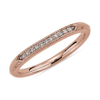 Vintage Hand Engraved Diamond Wedding Ring in 14k Rose Gold