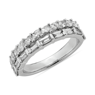 Double Row Marquise and Baguette Cut Diamond Fashion Ring in 14k White Gold (1 ct. tw.)