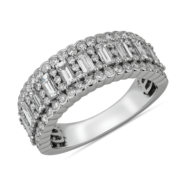 Alternating Baguette Fashion Ring with Diamond Border in 14k White Gold (1 1/2 ct. tw.)