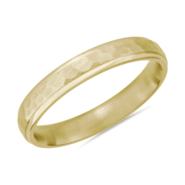 Matte Hammered Inlay Wedding Ring 14k Yellow Gold (4mm)