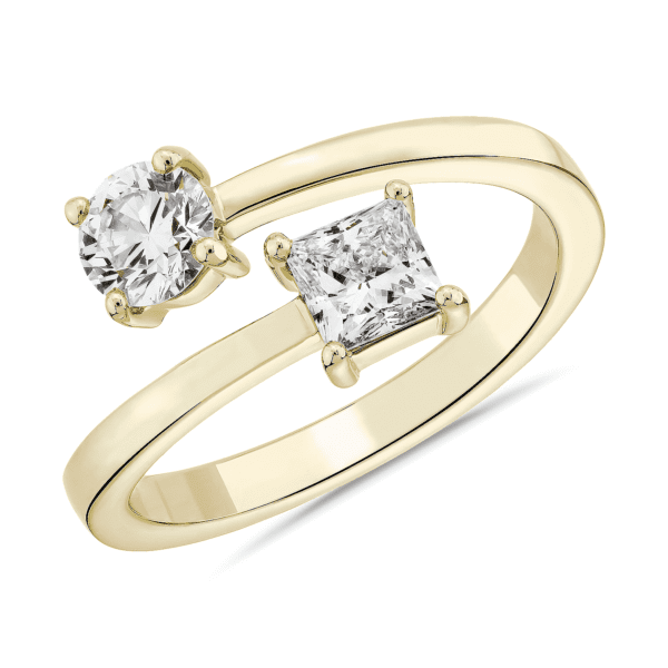 LIGHTBOX Lab-Grown Diamond Round & Princess Bypass Ring in 14k Yellow Gold (1 ct. tw.)