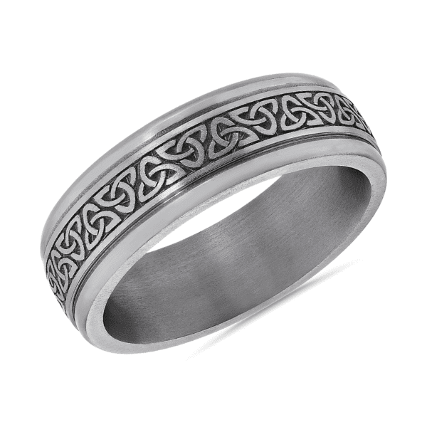 Celtic Triangle Knot Round Edge Band in Tantalum (7mm)