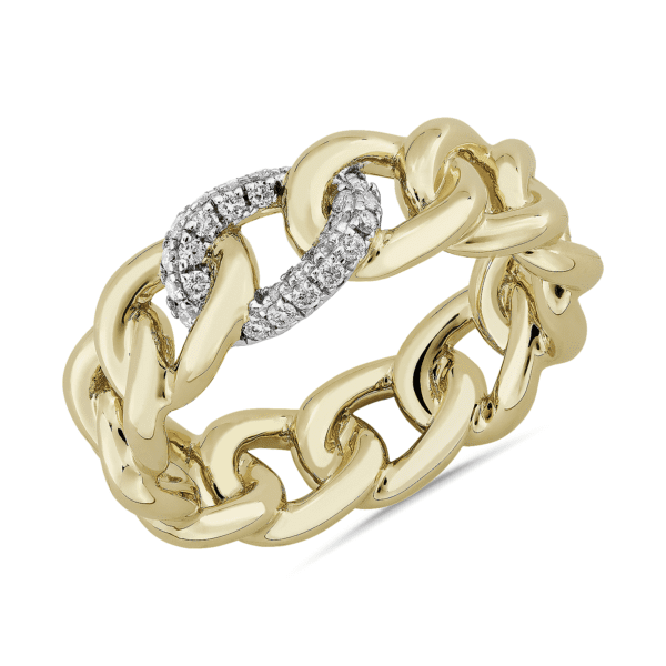 Diamond Accent Link Fashion Ring in 14k Yellow Gold (1/5 ct. tw.)