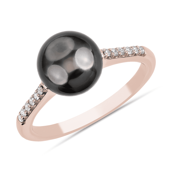 Tahitian Pearl Fashion Ring with Diamonds in 14k Rose Gold