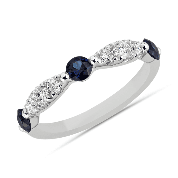 Alternating Round Sapphire and Diamond Band in 14k White Gold