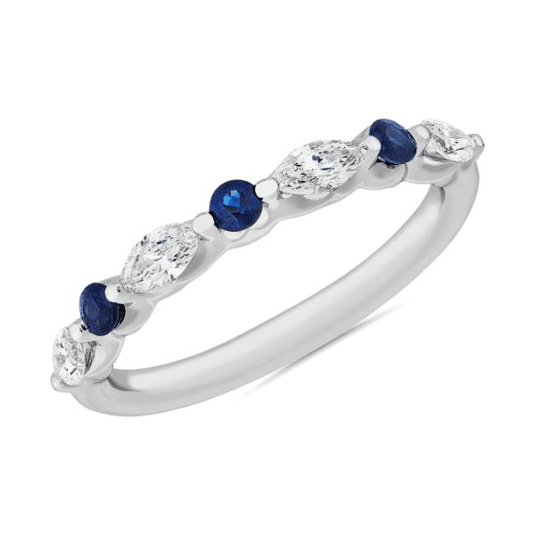 Floating Marquise and Round Sapphire and Diamond Ring in 14k White Gold (3/8 ct. tw.)