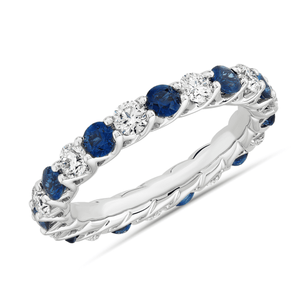Tessere Alternating Sapphire and Diamond Eternity Ring in 14k White Gold (2.8mm)