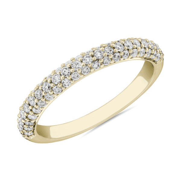 Three Row Dome Pave Anniversary Ring in 14k Yellow Gold (1/2 ct. tw.)