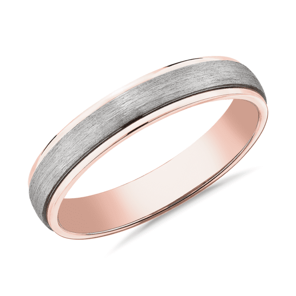 Two-Tone Step Edge Brushed Wedding Ring in Platinum and 14k Rose Gold (4mm)