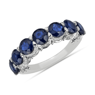 Sapphire 7-Stone and Hidden Diamond Halo Ring