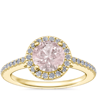 Classic Halo Diamond Engagement Ring with Round Morganite in 14k Yellow Gold (6.5mm)