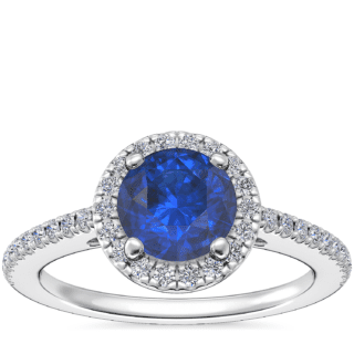 Classic Halo Diamond Engagement Ring with Round Sapphire in Platinum (6mm)