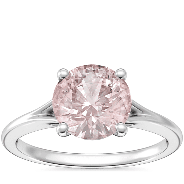 Petite Split Shank Solitaire Engagement Ring with Round Morganite in 14k White Gold (8mm)