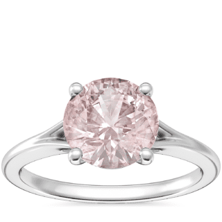 Petite Split Shank Solitaire Engagement Ring with Round Morganite in 18k White Gold (8mm)