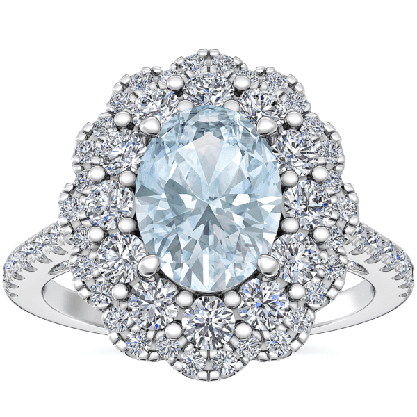 Vintage Diamond Halo Engagement Ring with Oval Aquamarine in Platinum (8x6mm)