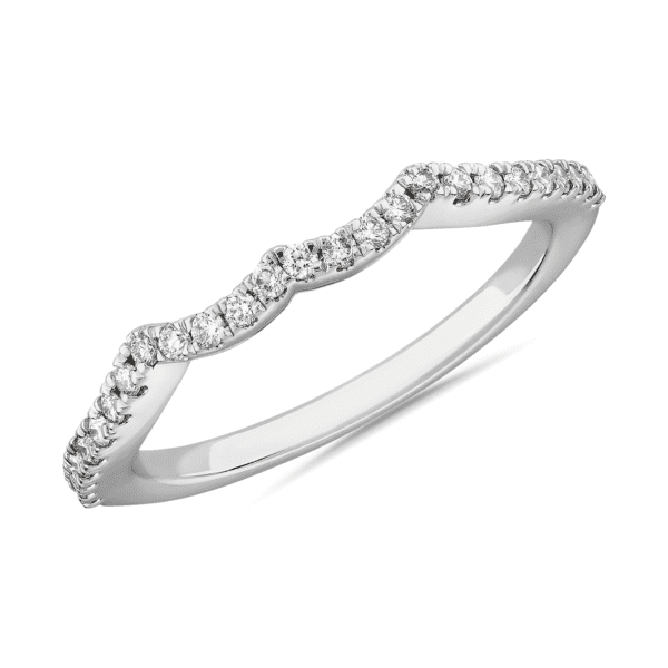 Double Twist Matching Diamond Wedding Ring in 14k White Gold (1/6 ct. tw.)