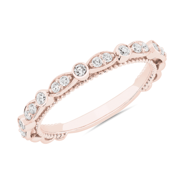 Floral Ellipse Matching Diamond Wedding Ring in 14k Rose Gold (1/5 ct. tw.)