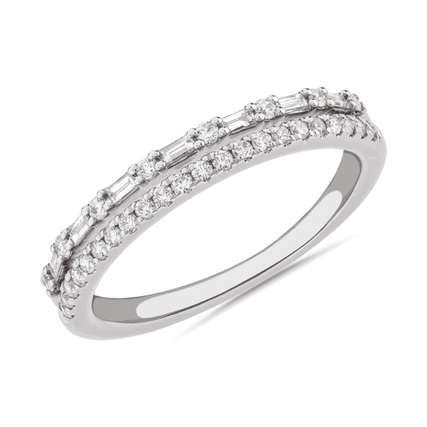 Two Row Baguette and Pave Diamond Band in 14k White Gold (1/4 ct. tw.)