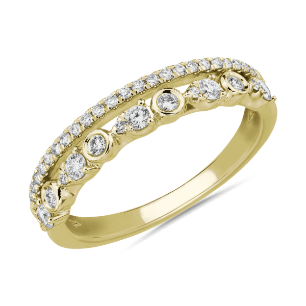 Alternating Bezel & Prong Set Round Diamond Band with Pave Accent in 14k Yellow Gold (1/3 ct. tw.)