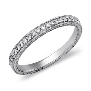 Hand-Engraved Micropave Diamond Ring in Platinum (1/8 ct. tw.)