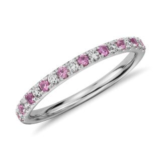 Riviera Pave Pink Sapphire and Diamond Ring in 14k White Gold (1.5mm)