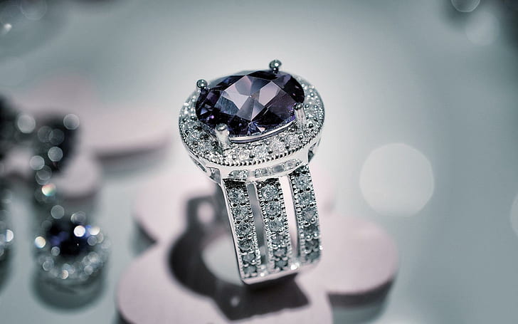 engagement diamond ring silver and white diamond embellished black gemstone wedding ring wallpaper preview 1