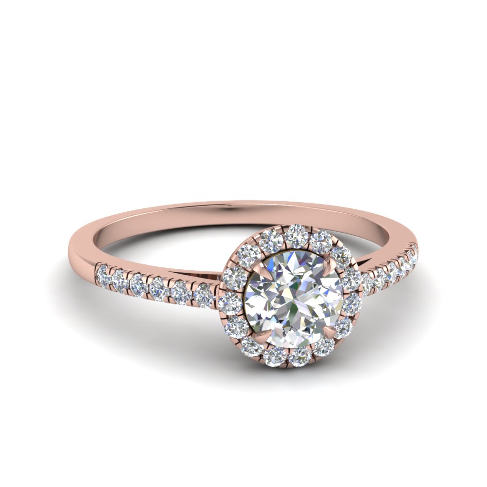 simple diamond engagement ring with round halo in rose gold FD1024ROR NL RG